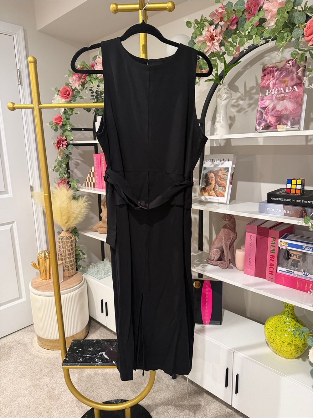 HALARA Black Sleeveless Midi Dress with Side Tie